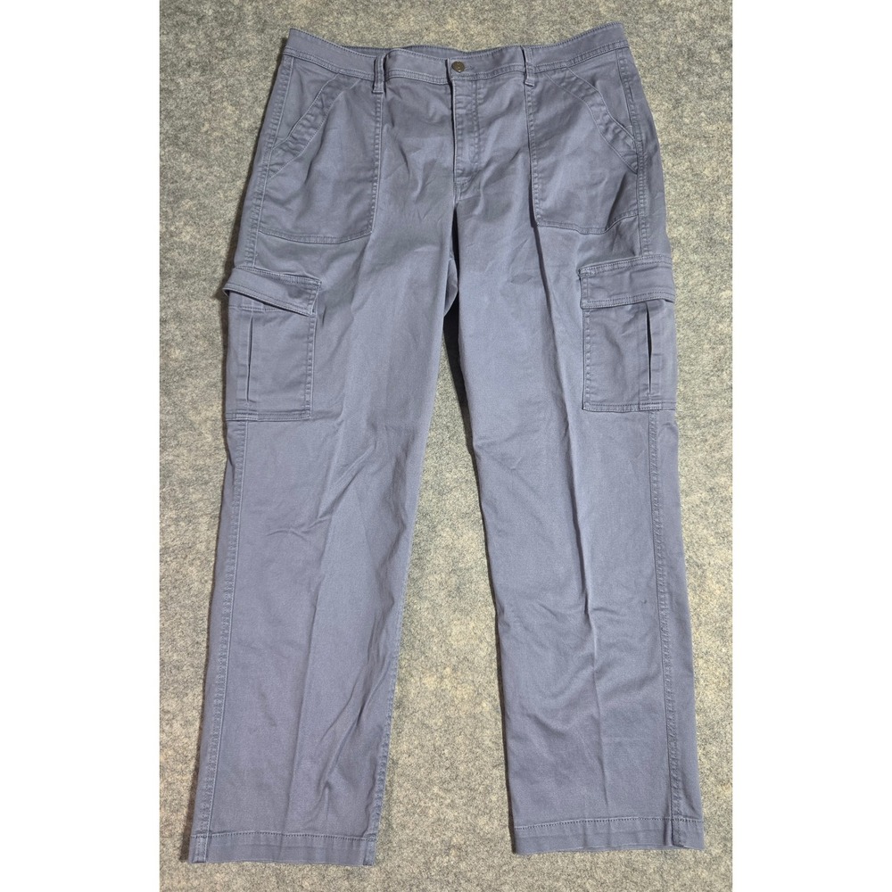 LL Bean Womens Blue Gray Cargo Pants Size 18 Reg Straight Leg Cotton 521757